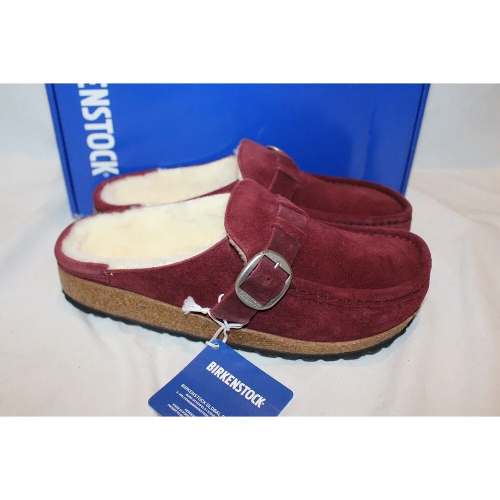 BIRKENSTOCK WOMEN SUEDE SHEARLING BUCKLEY SANDALS EU 38 US 7 MAROON NARROW - Picture 3 of 7